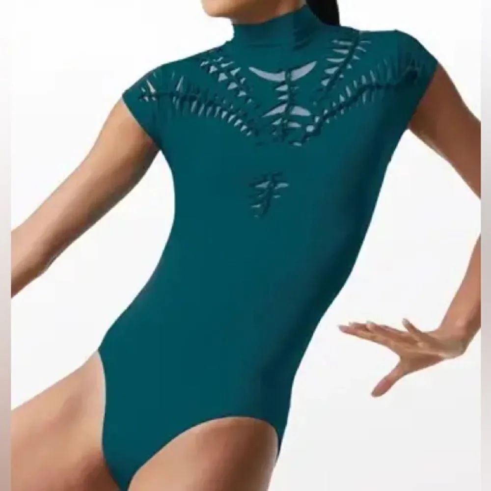 WEISSMAN Balera Dance Costume Woven Mock Neck Leotard MT10942 Teal LC child